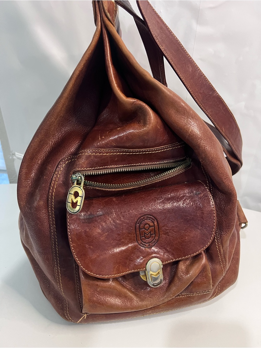 Marino Orlandi Italian Leather Backpack - Handcrafted Convertible Sling Bag
